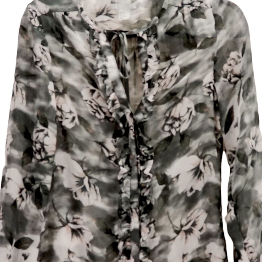 H&M Floral Sheer Ruffle Tie Neck Blouse Size 4